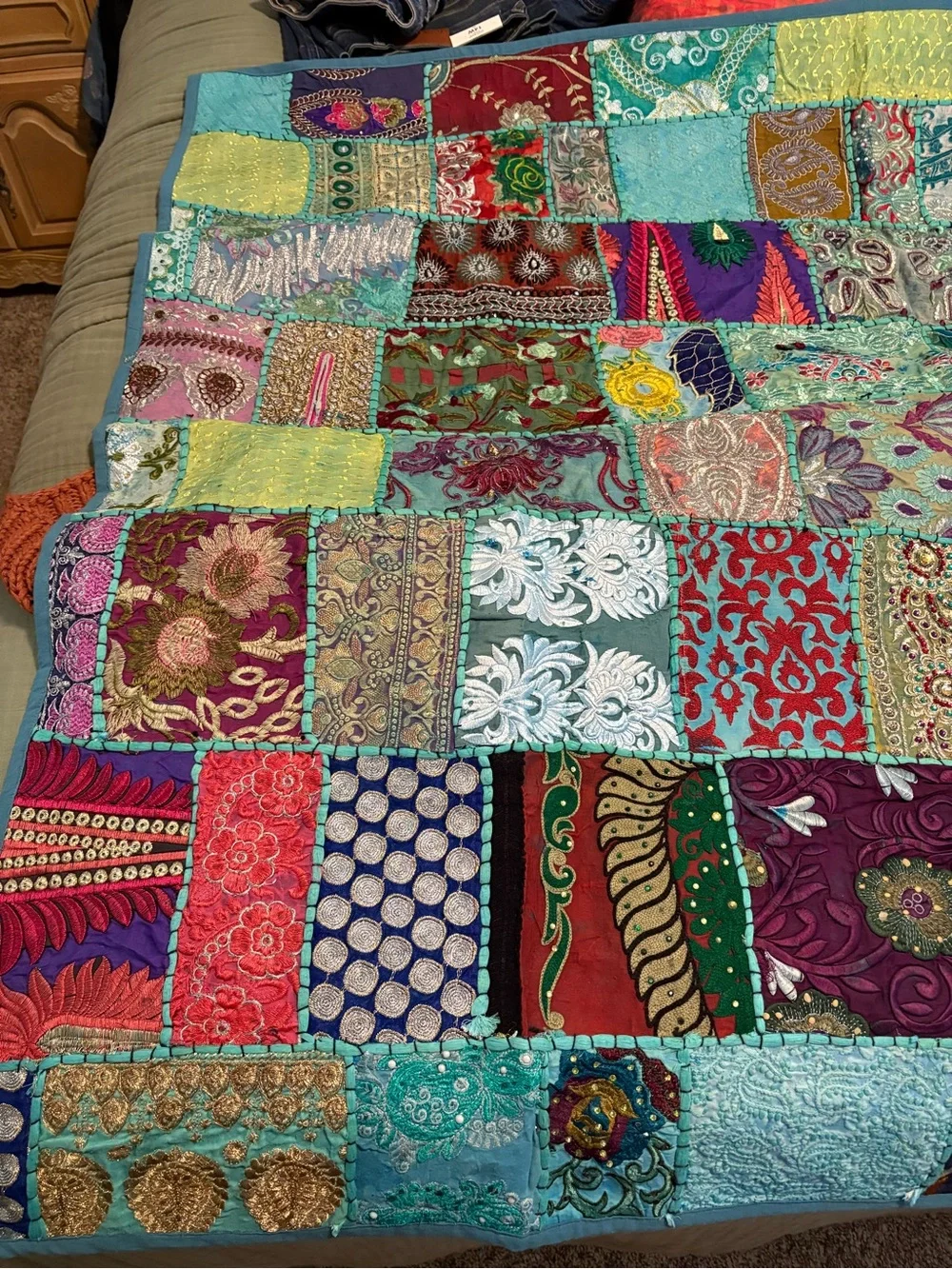 Hand Beaded Patchwork Wall Hanging 50x60 New without Tags